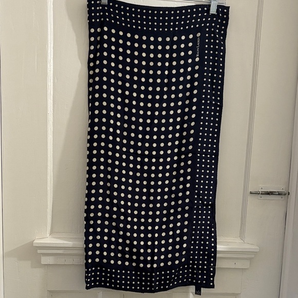 Vintage Ralph Lauren Navy & White Polka Dot Silk Scarf - Picture 2 of 11